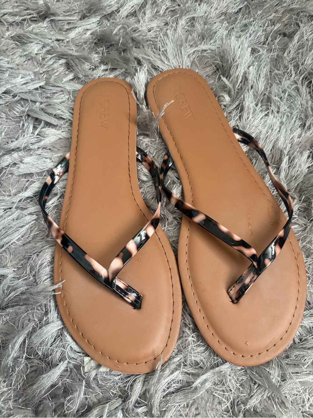J. Crew Tortoiseshell-Pattern Flip Flop Sandals - Tan & Black